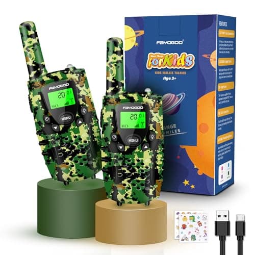 FAYOGOO 2 Pack Walkie Talkies for Kids Long Range 4 Miles,Kids Walkie Talkies with Flashlight, Christmas Birthday Toys Gifts Ideas Present for 3-12 Year Old Boys Girls (Green) - Image 1