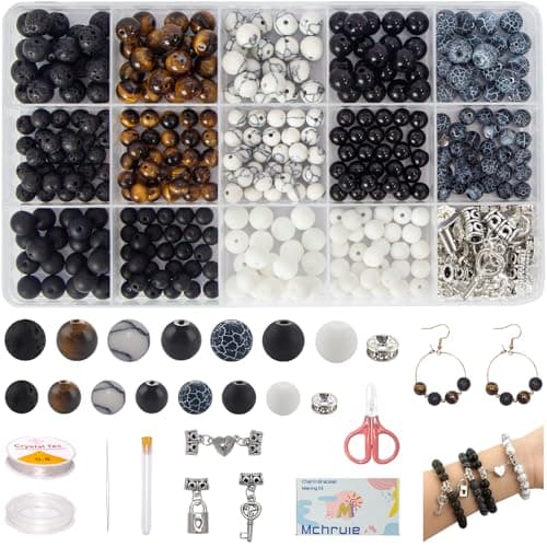 Mchruie Stone Beads for Jewelry Making, Charm Bracelet Making Kit, 450Pcs Beads for Bracelets Making Kit DIY Magnetic Bracelets for Couples Lovers - Image 1