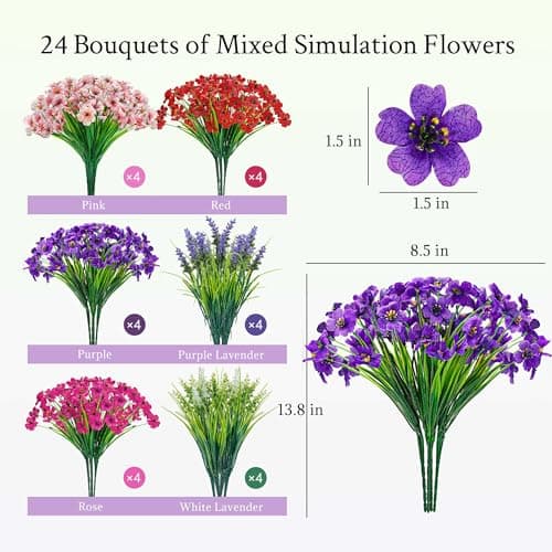 Der Rose 24 Bundles Artificial Flowers for Outdoor Fake Spring Flowers Plants UV Resistant for Home Garden Porch Window Wedding Decor - Thumbnail 3