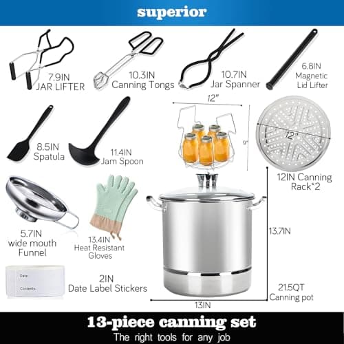 LINMAGCO Canning Supplies Starter Kit - Canning Pot, Water Bath Canner with Lid & Steam Canner with Rack - Thumbnail 3