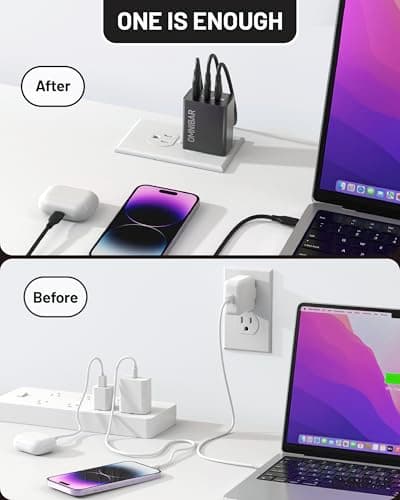 Omnibar 65W USB C Charger, 3-Port GaN Compact USB C Wall Charger Block with Foldable Plug, Type C Charger Fast Charging Block for MacBook, iPad, iPhone 17/16/15/14, Samsung S26/S25/S24, Switch, Black - Thumbnail 4