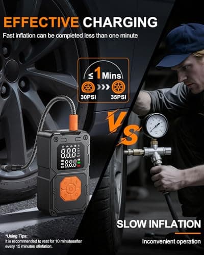 Tire Inflator Portable Air Compressor, 150PSI Cordless Air Pump for Car Tires, Bike Tire Pump with LED Light & Pressure Gauge,Portable Tire Inflator For Car Motorcycle Balls Valentines Day Gifts - Thumbnail 3