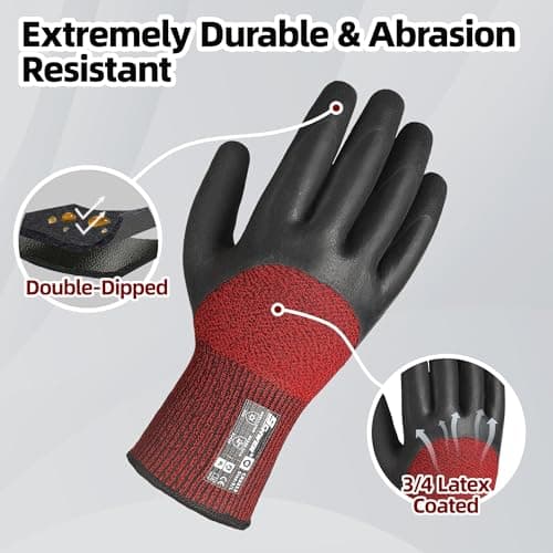 Schwer 3 Pairs Winter Work Gloves with 3/4 Double-Dipped Coating, Thermal Insulated Gloves with Grip & Abrasion Resistance, ANSI A2 Cut Resistant Warm Glove for Cold Weather, Snow, S, CR3313 - Thumbnail 3