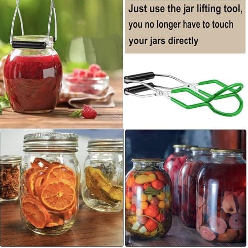 Canning Jar Lifter Tongs, Stainless Steel Jar Lifter with Rubber Grips - for Slip Wide-Mouth Clip for Kitchen Restaurant, Green - Thumbnail 6
