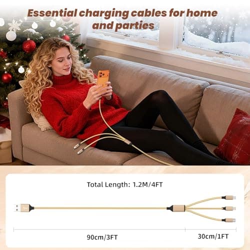 USB Multi Charging Cable for All Devices, Nylon 3 in 1 Multiple Charger Cable Charger with Multiple Connectors, USB A to USB C/Micro/Lightning USB Cable for iPhone 17-8 Pro Max/Android/iPad, 2Pack 4FT - Thumbnail 6