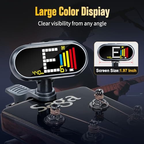 EX USB-C Rechargeable Guitar Tuner Clip On, Full Color LCD Display Chromatic Tuner for Acoustic/Electric Guitar, Bass, Ukulele & Violin, Professional Fast & Precise Pitch Detection - Thumbnail 5