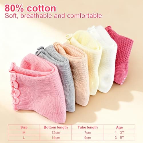 Henland-Jump 6 Pairs Toddler Ruffle Socks for Girls - Baby Grip Socks with Non-Slip, Cute Grippy Frilly Design - Thumbnail 4