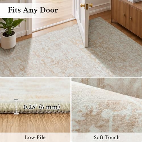 RUGVIGO Beige 8x10 Area Rugs for Living Room, Floral Vintage Washable Rug for Bedroom, Distressed Neutral Non Slip Soft Print Floor Carpet for Dining Room Nursery Home Office - Thumbnail 3