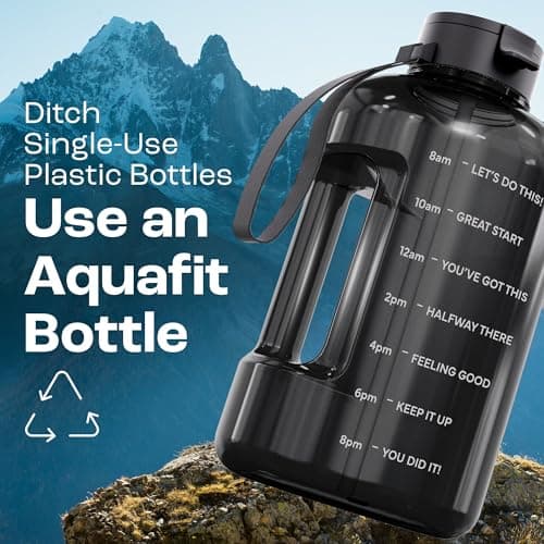 AQUAFIT 128 oz Water Bottle with Time Marker - Straw & Chug Lid - BPA Free 1 Gallon Gym Water Bottle with Handle - Big Gallon Jug (Midnight Gray, 128 Ounces) - Thumbnail 6
