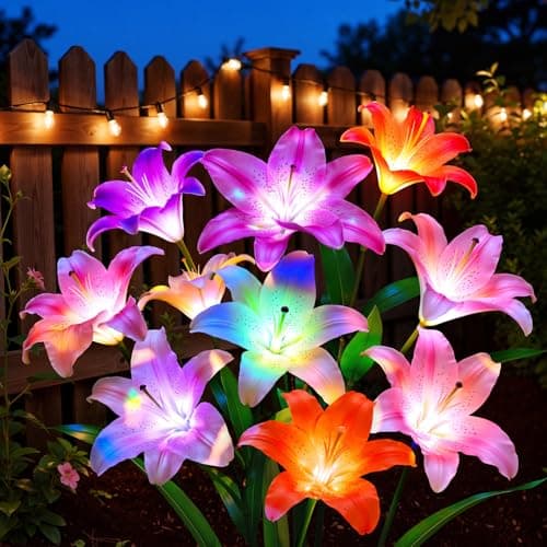 LETMY Solar Garden Lights, 4 Pack Solar Flower Lights with 6 Head Bigger Lily Lights, IP65 Waterproof Solar Lights Outdoor, Decorative Lights for Garden, Patio, Yard, Flower Bed - Image 1