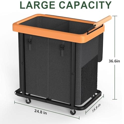 190L (50 Gal) Extra Large Fashion Laundry Hamper 2 Section with Lid, Rolling Laundry Basket Hamper with Handle, Laundry Organizer Storage Cart with Sturdy Metal Frame for Laundry Room, Hotel, black - Thumbnail 6