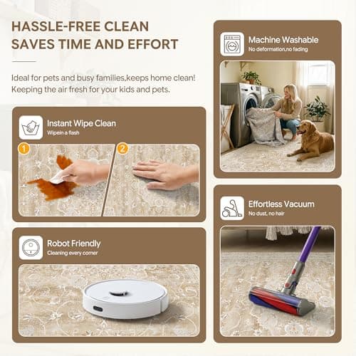 HUGEAR Hallway Runner Rugs 2x6 Machine Washable Vintage Beige Brown Throw Carpet Non Slip Stain Resistant Low Pile for Bedroom Kitchen Retro Aesthetic Modern Decor - Thumbnail 6