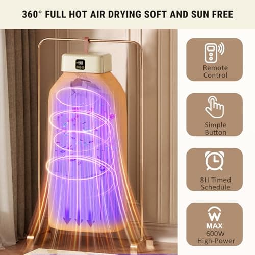 Portable Clothes Dryer, 8H Timer, w/Remote Control & Dry Bag, Mini Compact Foldable Fast Electric Dryer Machine for Laundry, Travel, Apartment, RV, Dorm, Quiet 45dB, Energy Save, 600W - Thumbnail 6