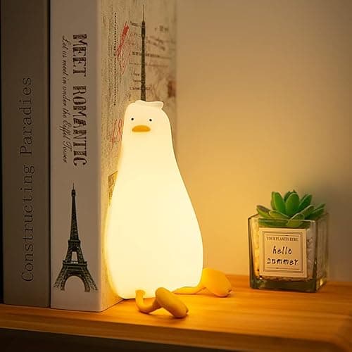 HAPPYBAG LED Lying Flat Duck Night Light, 3 Level Dimmable Nursery Nightlight,Cute Lamps Silicone Squishy Light Up Duck,Rechargeable Bedside Touch Lamp for Breastfeeding Toddler Baby Kids Decor - Thumbnail 3