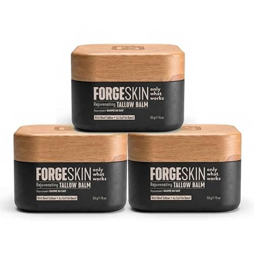 Forge Skin® Wrinkle Defense Beef Tallow Balm for Men [TALLOW-BASED] Moisturizer for Face Hydration - Hydrating AntiAging Skin Cream Natural Facial Skincare Lotion with Essential Oils (1.7oz Each) 3pk - Image 1