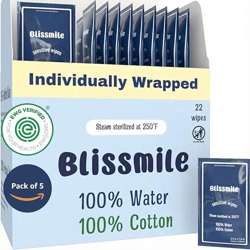 blissmile 100% Water & Cotton Wet Wipes Travel Size - Individually Wrapped - Fragrance & Preservative-Free for Baby, Women & Sensitive Skin - Gentle Hand, Face, Body & Feminine Care - 110 Count - Image 1