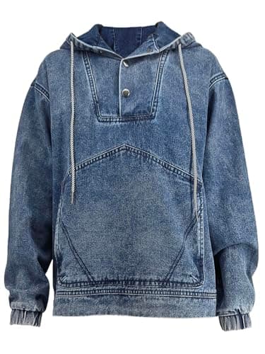 STOLKISS Women Denim Hoodies Casual Button Down pullover Long Sleeve Jean Tops Jacket Trendy Cropped Sweatshirt with Pockets - Image 1