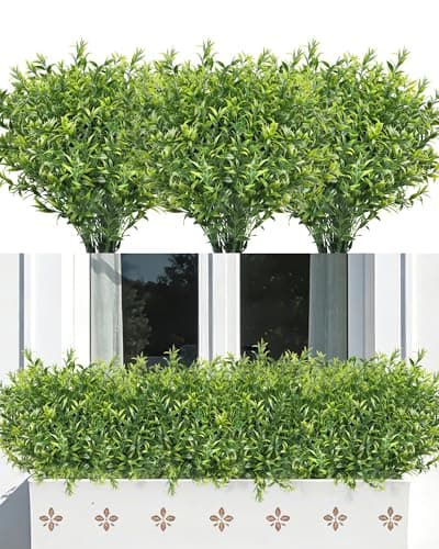 VERAFOLI 20 Bundles Artificial Greenery Stems Boxwood Shrubs Grass UV Resistant, Artificial Boxwood Stems Faux Plastic Greenery for Indoor Outdoor Wedding Pot Porch Fence Hanging Planter - Image 1