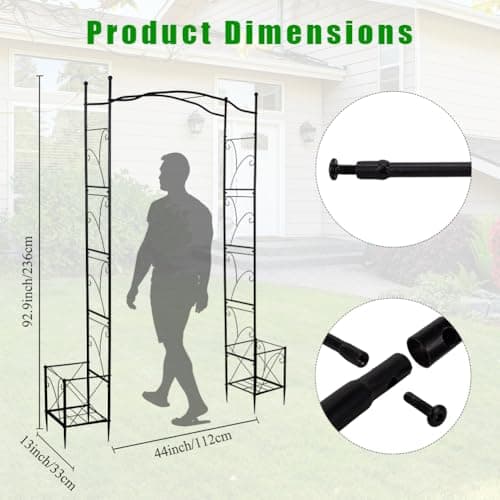Garden Arch Arbor with Planters 93" Outdoor Metal Garden Trellis - Thumbnail 2