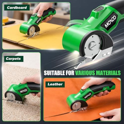 Cardboard Cutter, Rechargeable Cordless Electric Scissors, Upgrade 4V Electric Box Cutter with 2 Blades, Safety Lock & LED Light, Powerful Cutting for Cardboard Box, Plastic, Leather, Fabric - Thumbnail 5