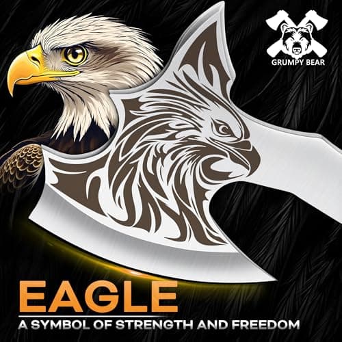 Grumpy Bear Camping Hatchet, Full Tang Outdoor Axe with Decorative Handle, Durable Forged Blade for Hiking, Bushcraft, and Survival (Eagle) - Thumbnail 2