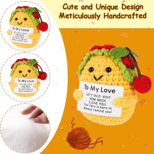 Gifts for Her/Him, Positive Crochet Animals Birthday Gifts for Women Men Includes Motivational Cards and a Wooden Base Cute Small Gift for Son Mom Dad Daughter Sister Friend Coworkers - Thumbnail 3