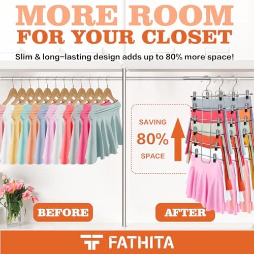 3 Pack Pants-Hangers-Space-Saving,6 Tier Skirt-Hangers with Clips for Closet-Organizers-and-Storage,Foldable Dorm-Room-Essentials-for-College-Students-Girls,Closet Organizer System Jean Yoga Hanger - Thumbnail 2