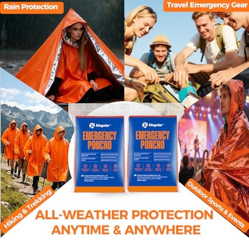 4 Pack Emergency Mylar Blanket Poncho | Waterproof Rain Ponchos | Reusable Packable Poncho | Survival Blanket Poncho for Outdoor Camping & Hiking, Rescue, Car Emergency Kit, Shelter/Tent Cover - Thumbnail 6
