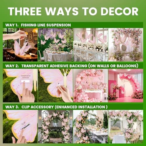 3D Butterfly Wall Decor - Gold Paper Butterflies Sticker for Balloon Arch Garland & Cake Topper - Removable Mural Decals for Baby Shower, Wedding, Nursery & Girls Room Decoration (Pink) - Thumbnail 6