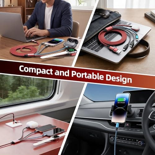 Dual Type-C Port 4in2 USB C Cable for iPhone Watch Charger/iPhone 17 Charger/Lightning,Multi Charging Cable Cord for iWatch Charger,Charger for Multiple Devices Compatible with iWatch&iPhone 16-12 5FT - Thumbnail 2