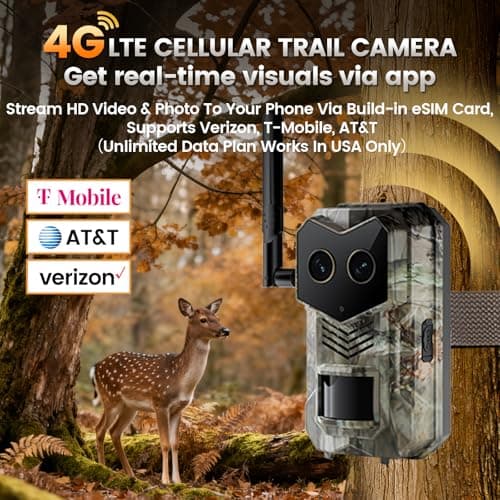 SYCAMTC Trail Camera, 4G Cellular Dual Lens Trail Cameras 2.7K, 0.2s Fast Trigger Speed, Game Camera with Full Color Night Vision, No Glow IR, Motion Detection, No WiFi Needed, IP 65 Waterproof - Thumbnail 3