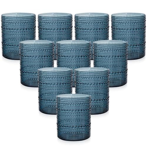 YOUBET 24PCS Plastic Hobnail Drinking Glasses - 14 Oz Blue Vintage Glasses Drinkware - Disposable Beaded Cups for Juice, Wine, Party - Image 1