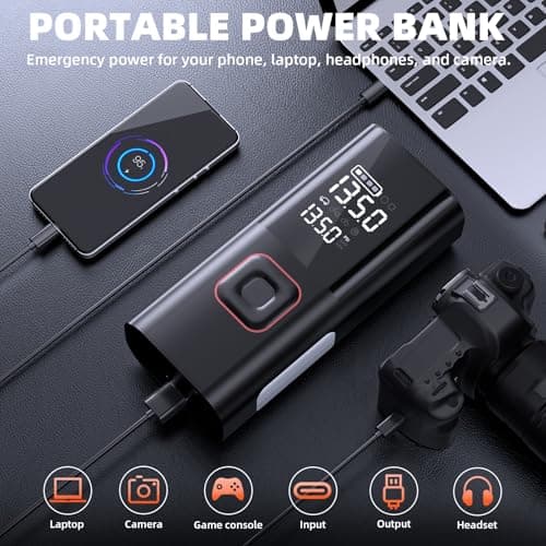 Jump Starter with Air Compressor, 5000A Battery Jumper Starter Portable (9L Gas/8L Diesel) with 160PSI Auto-Shutoff Tire Inflator, 12V Jump Box Car Battery Jump Starter with Jumper Cables, LED Light - Thumbnail 5