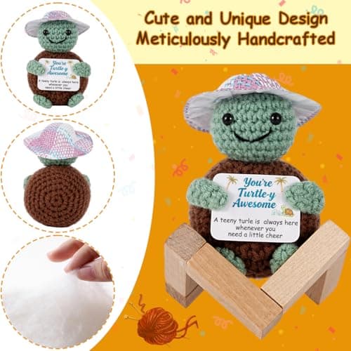 Gifts for Her/Him, Positive Crochet Animals with Fragrance, Birthday Gifts for Women Men, Includes Motivational Cards and a Wooden Base for Son Mom Dad Daughter Sister Friend - Thumbnail 3