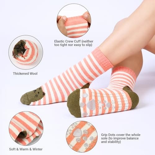 Non Slip Socks for Women with Grips Thermal Winter Warm Thick Cozy Cabin Crew Comfy Anti Skid Slipper Socks Gifts for Women - Thumbnail 5
