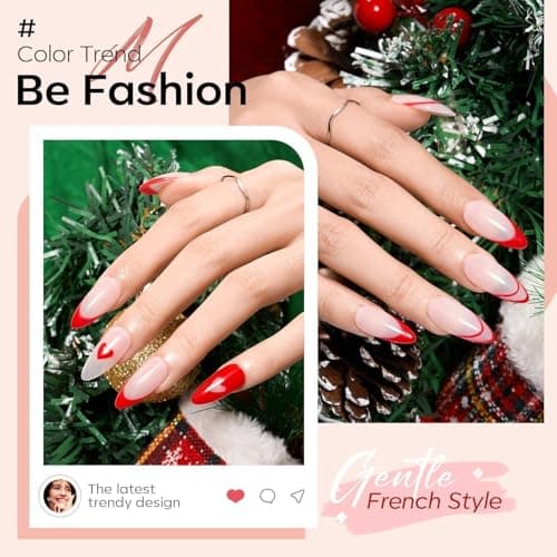 modelones Red Heart Gel Nail Polish, 2Pcs 15ML Red Jelly Nude Spring Gel Polish Set Soak Off Nail Lamp U V LED Cured for Classic French Nail Art Design Valentine's Day Gift for Women - Thumbnail 4