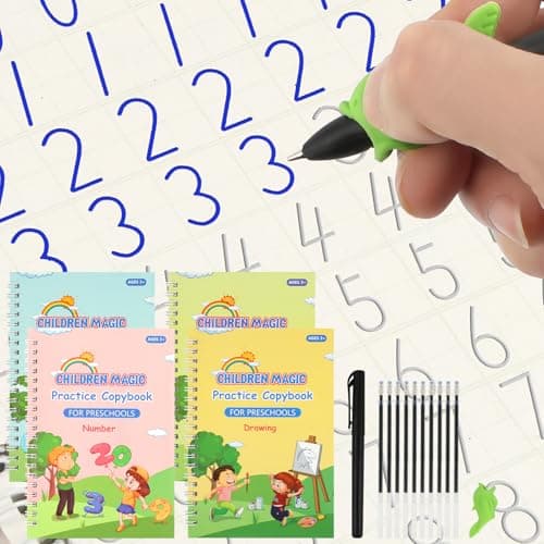 PEASUG Grooved Writing Books for Kids 3-5, Magic Grooved Writing Practice for Kids, Reusable Handwriting Workbooks Practice for Kid Learn to Write, Children's Magic Copybooks 4 Pack - Image 1