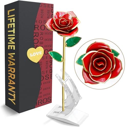 Gold Roses Artificial Flowers 24K – Gold Dipped Rose with Stand, Card & Gift Box, Roses for Mothers Day – Keepsake Gifts for Girlfriend for Anniversary, Birthday & Romantic Surprise Gift for Wife - Image 1
