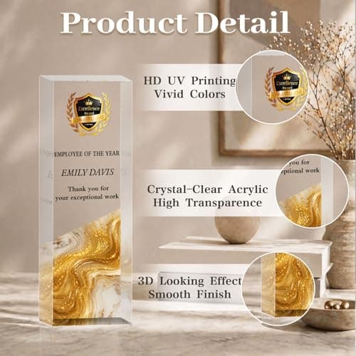 MYPHNEX Custom Acrylic Trophy Award with Logo/Photo - Personalized Recognition Plaque for Employee Appreciation, Retirement, Farewell, Work Anniversary, Boss & Coworker Gifts – Bulk Corporate Orders - Thumbnail 2