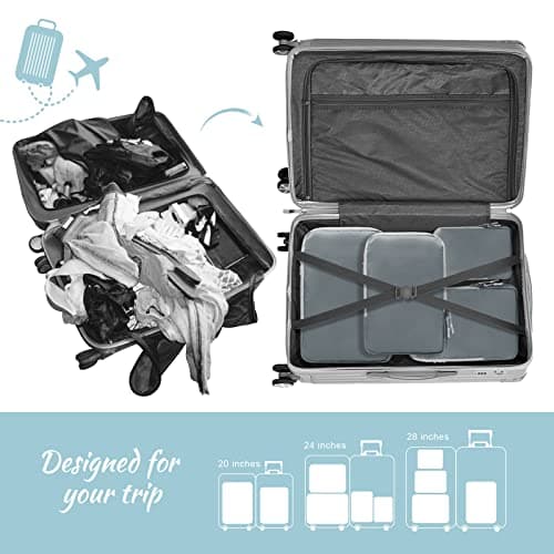 WOOMADA Compression Packing Cubes for Suitcases Travel Essentials 4 Set Expandable Travel Bags Organizer for Luggage(dark grey) - Thumbnail 4
