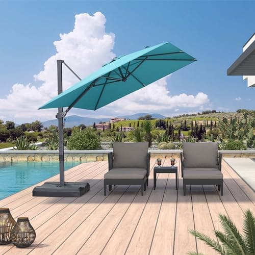 PURPLE LEAF 8' × 8' Patio Cantilever Umbrella Outdoor Square Adjustable Offset Umbrellas with 360-degree Rotation and 8 Heavy Duty Metal Ribs for Garden Deck Pool Turquoise Blue - Image 1