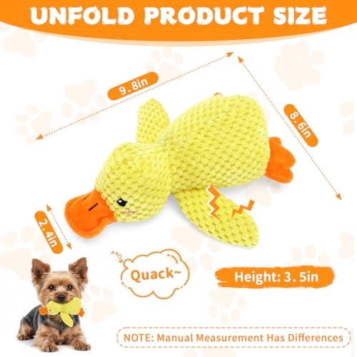 VOXGET Calming Duck Toy for Dogs, 2026 New Interactive Crinkle Toy with Quack Sound for Dogs Teeth, Soft Stuffed Plush Mellow Calming Duck Pillow for Puppy Keep Busy -Yellow, 9.8"x8.6"(S) - Thumbnail 5