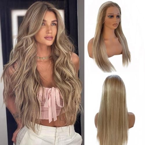 Upgrade - Strawberry Blonde Mixed Platinum Blonde HD Lace Front Human Hair Wigs,13*4 Ombre Highlight Straight Lace Wig 100% Remy Virgin Hair,Pre Plucked with Baby Hair Natural Hairline 150% Density - Image 1