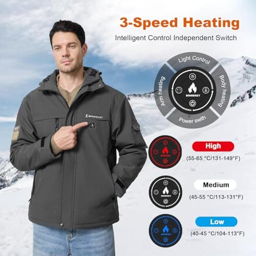 Brimekey Heated Jackets for Men with Fleece Lining, 20000mAh 7.4V Battery Pack Men's Heated Coat, 6 Heating Zones Windproof Waterproof Electric Hoodie Jacket Skiing Hunting - Thumbnail 4