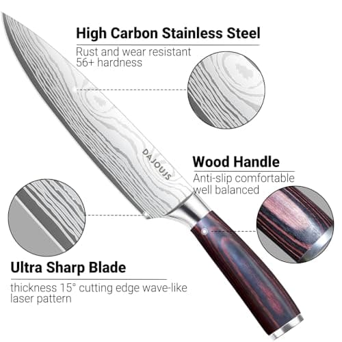 3-Piece Kitchen Chef Knife Set - 8" Chef Knife & 7" Nakiri Knife & 5" Utility Knife, Professional High-Carbon Stainless Steel Ultra Sharp Knives with Ergonomic Wood Handle & Gift Box for Cooking - Thumbnail 6