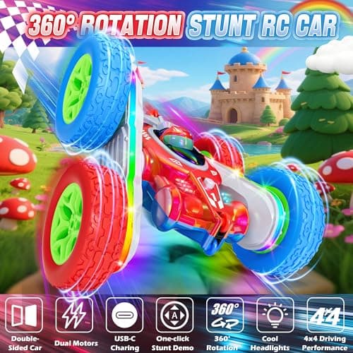 Terucle Remote Control Car, Kids Toys with Shiny Electroplated Finish, RC Cars Stunt Toy with LED Lights, 2.4GHz Double-Sided 360° Flips, USB-C Fast Charging, Perfect Birthday Xmas Gift Boys - Thumbnail 3