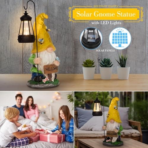 DoYouzhuo8 Christmas Gnomes Outdoor Statue with Solar Lights, Waterproof Solar Garden Gnomes Decorations for Yard with Lantern Light Outdoor Decorations for Patio Mom Gift - Thumbnail 6