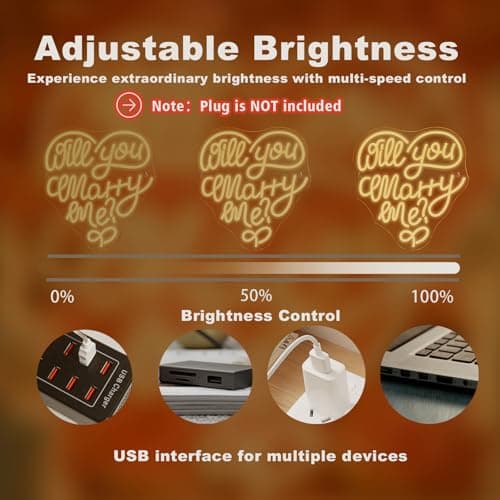 Will You Marry Me Neon Signs for Wall Decor Heart Shaped Neon Light Dimmable LED Sign USB Powered Light Up Signs for Wedding Party Gift Engagement Moment - Thumbnail 5