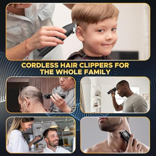 Professional Hair Clippers for Men Cordless Beards Trimmers Kit with LED Display Electric Beard Trimmer for Kid Rechargeable Trimmer Haircut Grooming Kit Gift for Men Women Barber Kids (Black) - Thumbnail 2