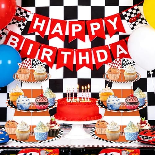 3-Tier Racing Traffic Cones Cupcake Stand, Race Car Birthday Party Decorations, Table Decoration Cityscape Dessert Holder Table Display for Birthday Baby Shower Supplies - Thumbnail 6